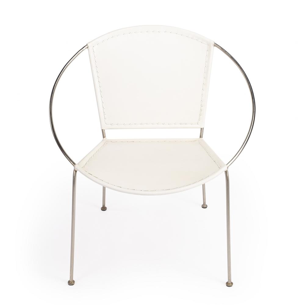 Modern Ring Shape White Leather Accent Chair White. Picture 2