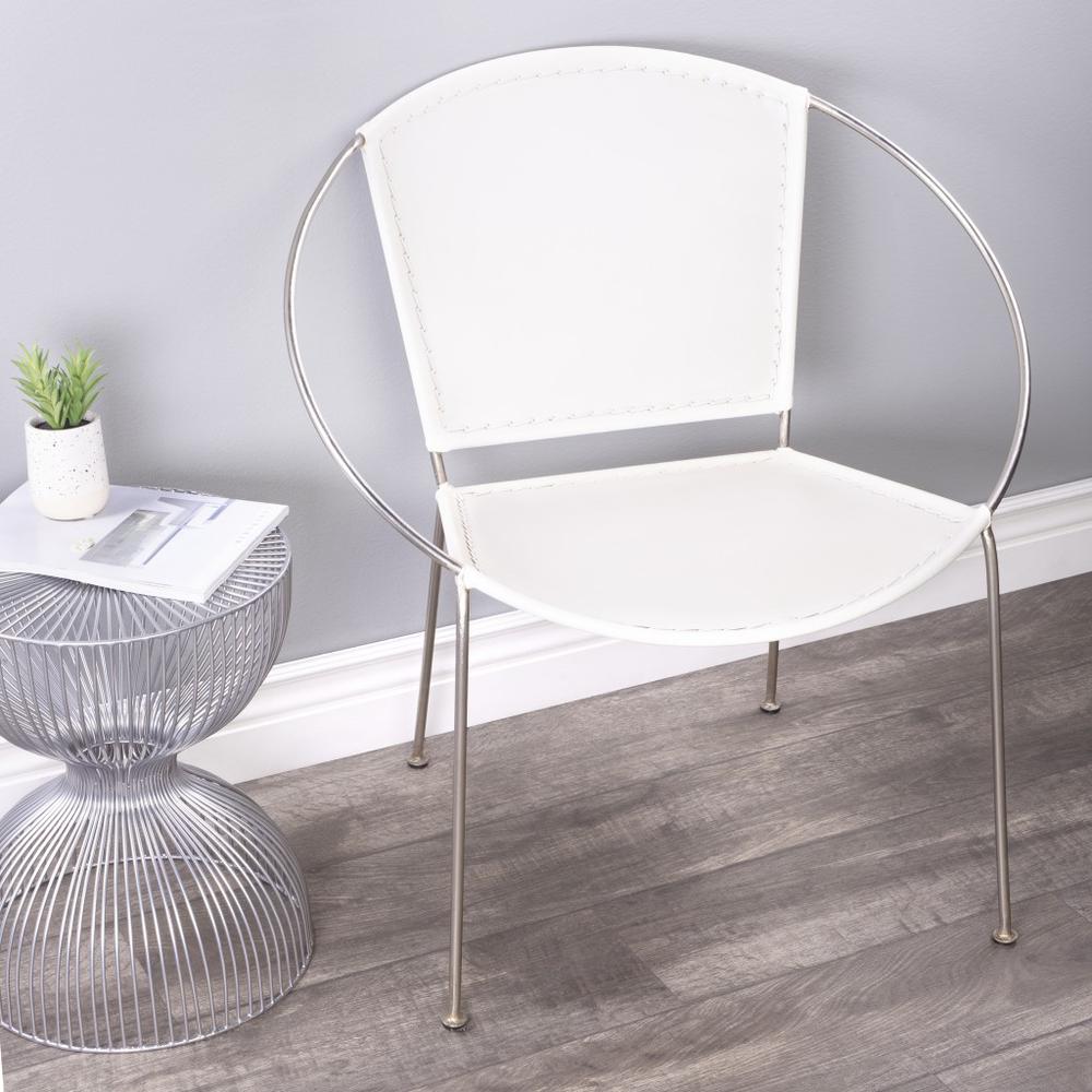 Modern Ring Shape White Leather Accent Chair White. Picture 6