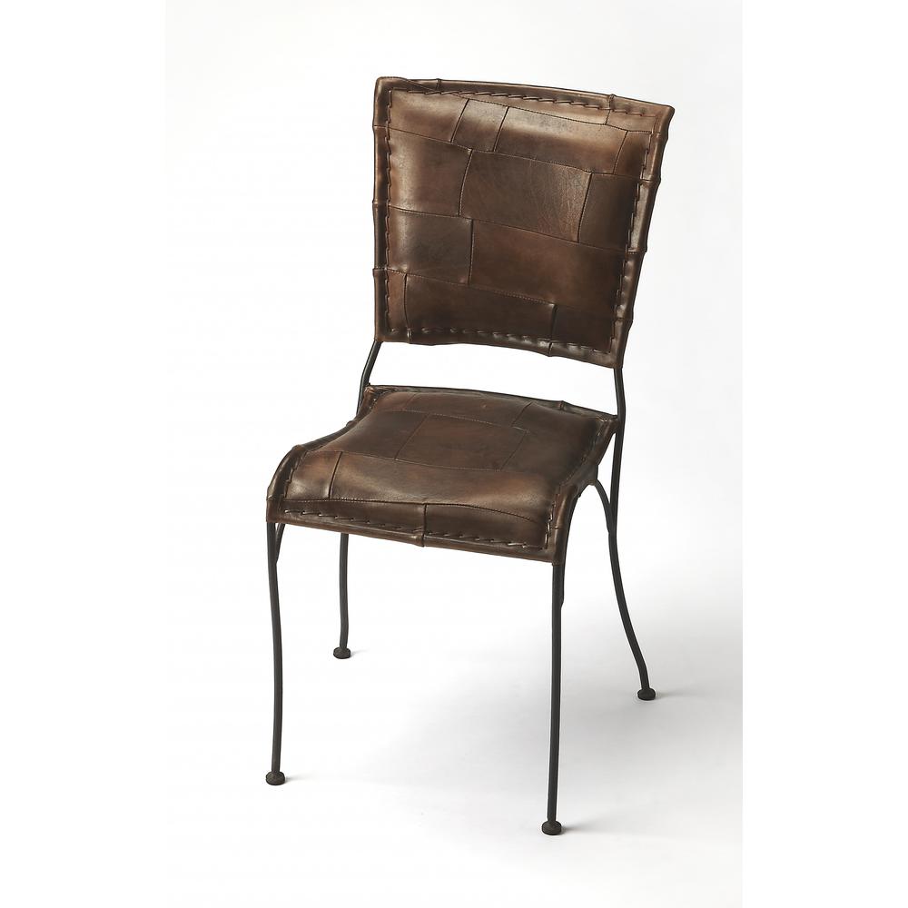 Unique Patchwork Brown Leather Dining Chair Dark Brown. Picture 1