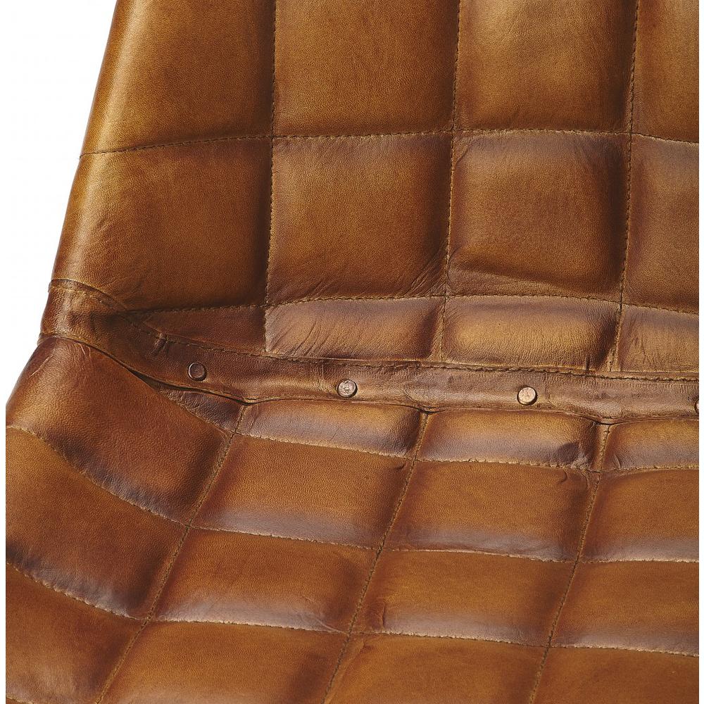 Stitched Squares Brown Leather Dining Chair Medium Brown. Picture 2