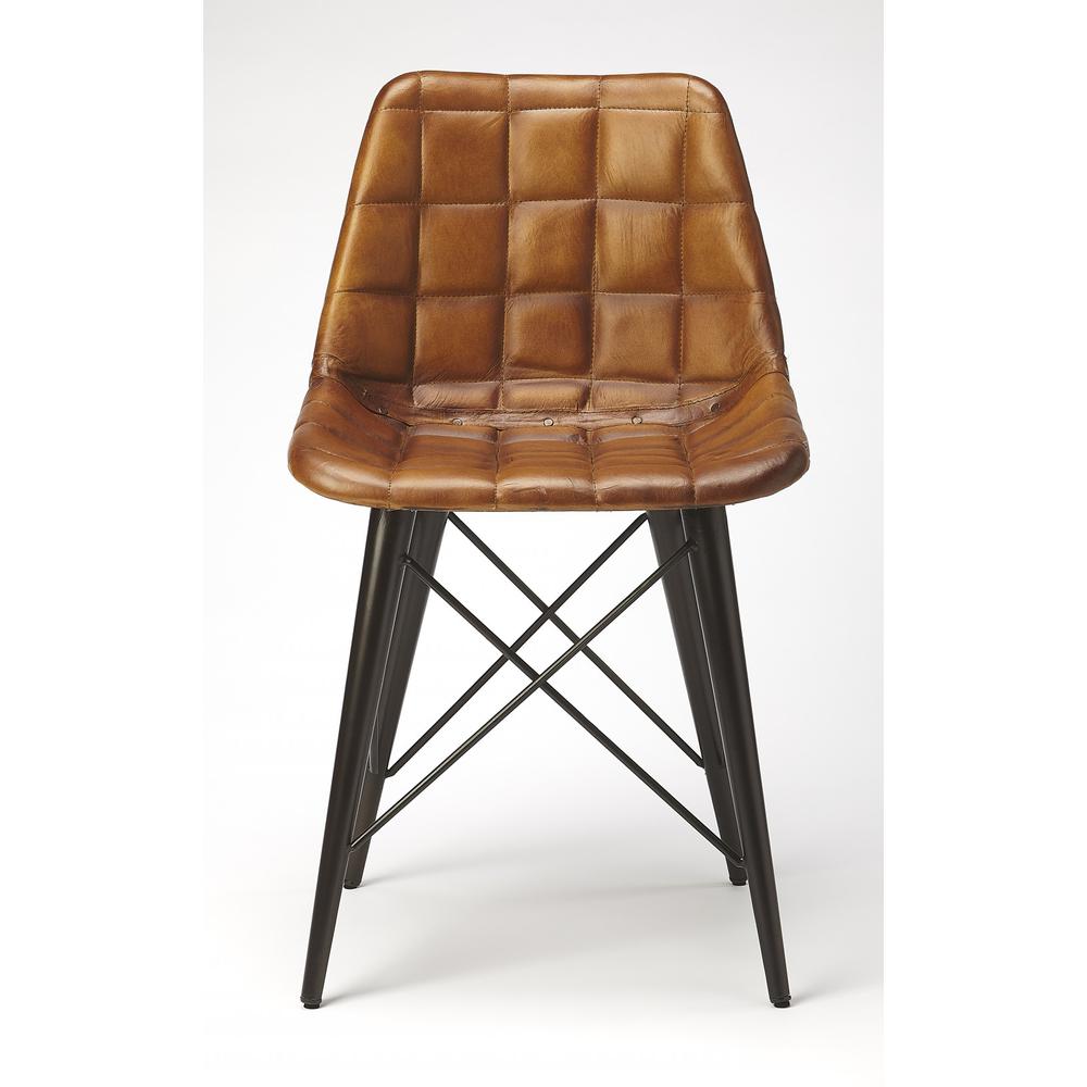 Stitched Squares Brown Leather Dining Chair Medium Brown. Picture 5