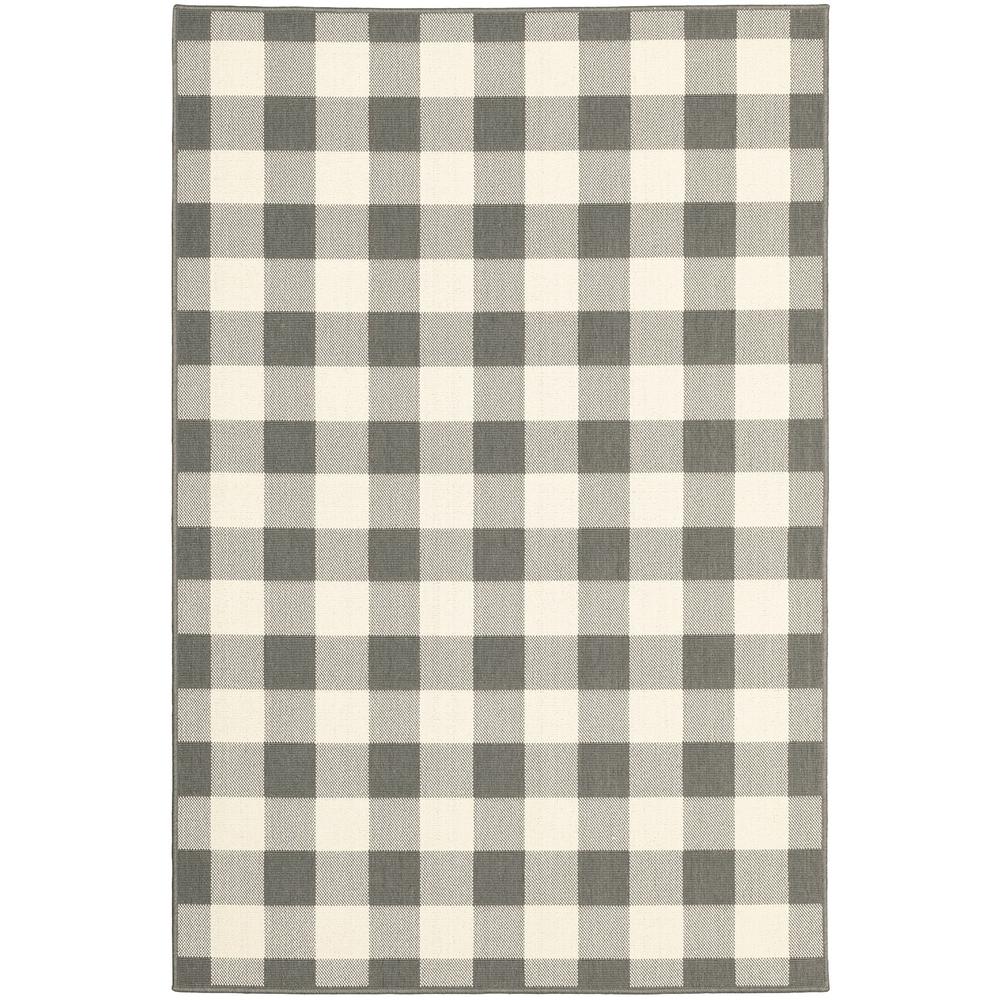 2’x4’ Gray and Ivory Gingham Indoor Outdoor Area Rug - 389623. Picture 1
