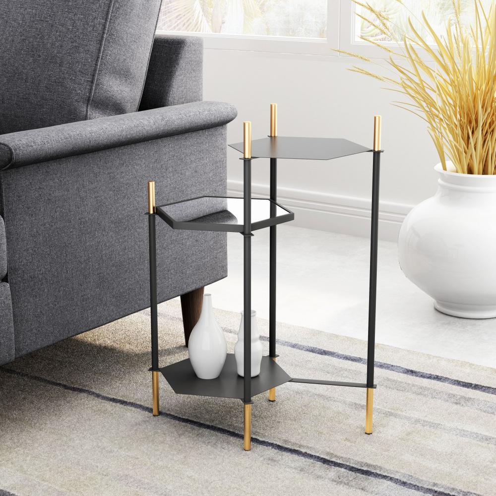 Moderna 3 Level Black and Gold Accent Side Table Gold & Black. Picture 7