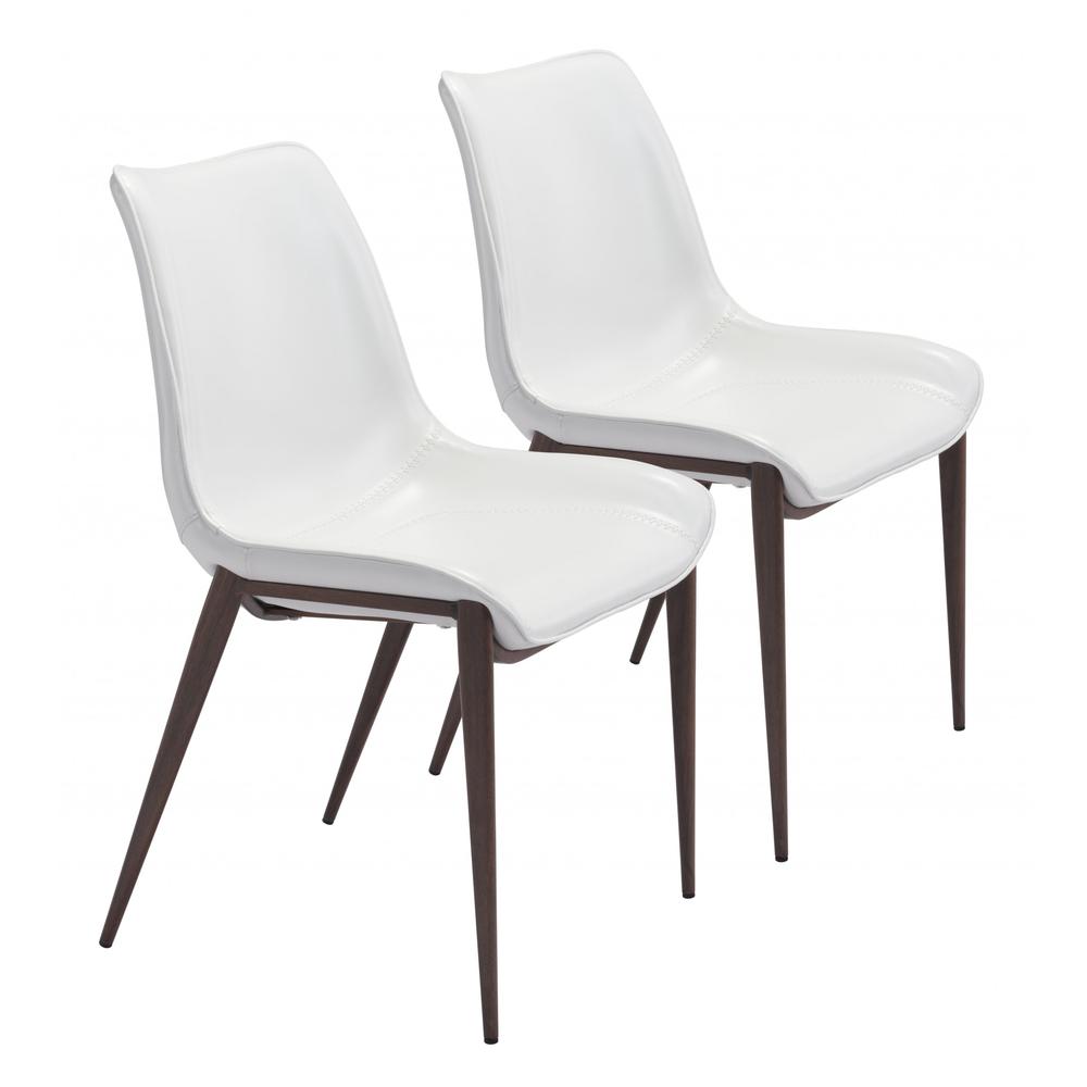 Stich White Faux Leather Side or Dining Chairs Set of 2 Chairs White & Walnut. Picture 1