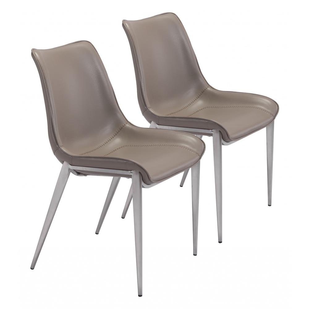 Stich Gray Faux Leather Side or Dining Chairs Set of 2 Chairs Gray & Silver. The main picture.