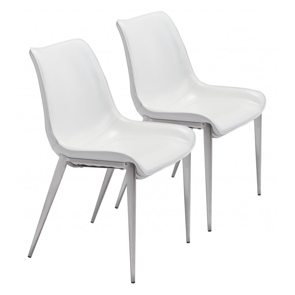 Stich White Faux Leather Side or Dining Chairs Set of 2 Chairs White & Silver. Picture 1
