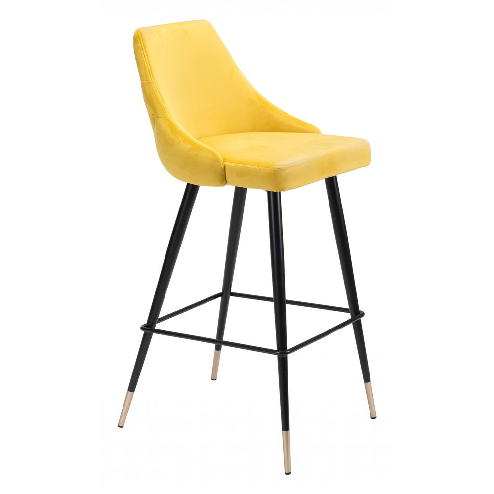41" Yellow Velvet Color Pop Bar Chair Yellow. Picture 1