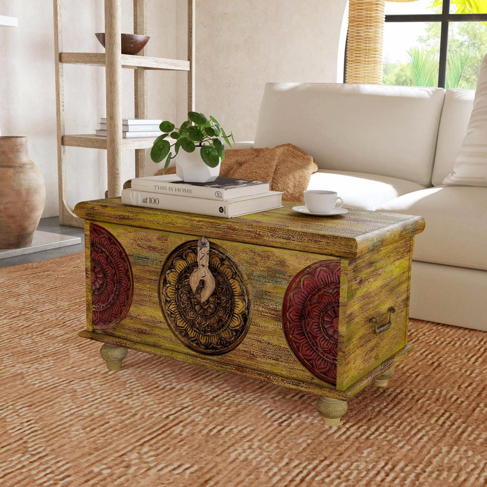 Mesa Carved Wooden Trunk Coffee Table. Picture 6