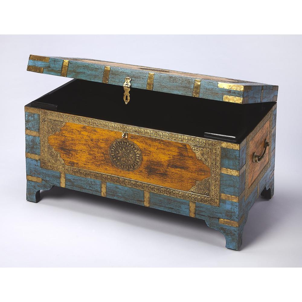 Hand Painted Brass Inlay Storage Trunk. Picture 2