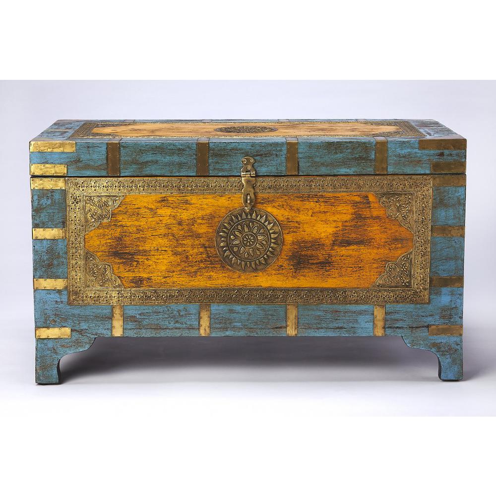Hand Painted Brass Inlay Storage Trunk. Picture 3