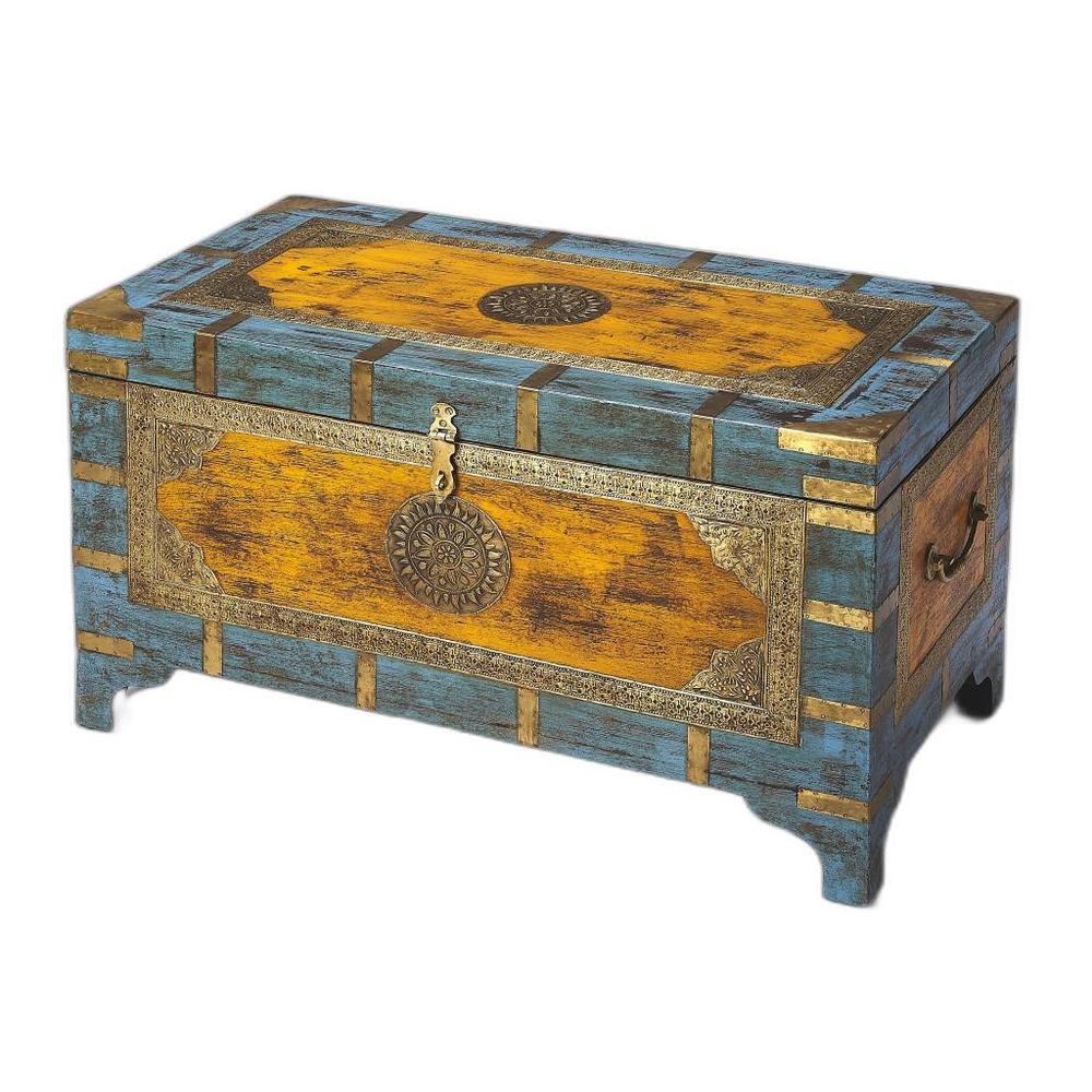 Hand Painted Brass Inlay Storage Trunk. Picture 9