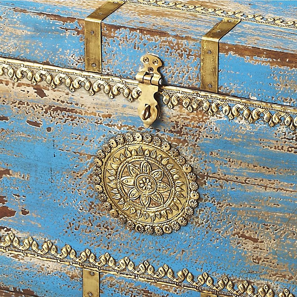 Traditional Hand Painted Brass Inlay Storage Trunk. Picture 2