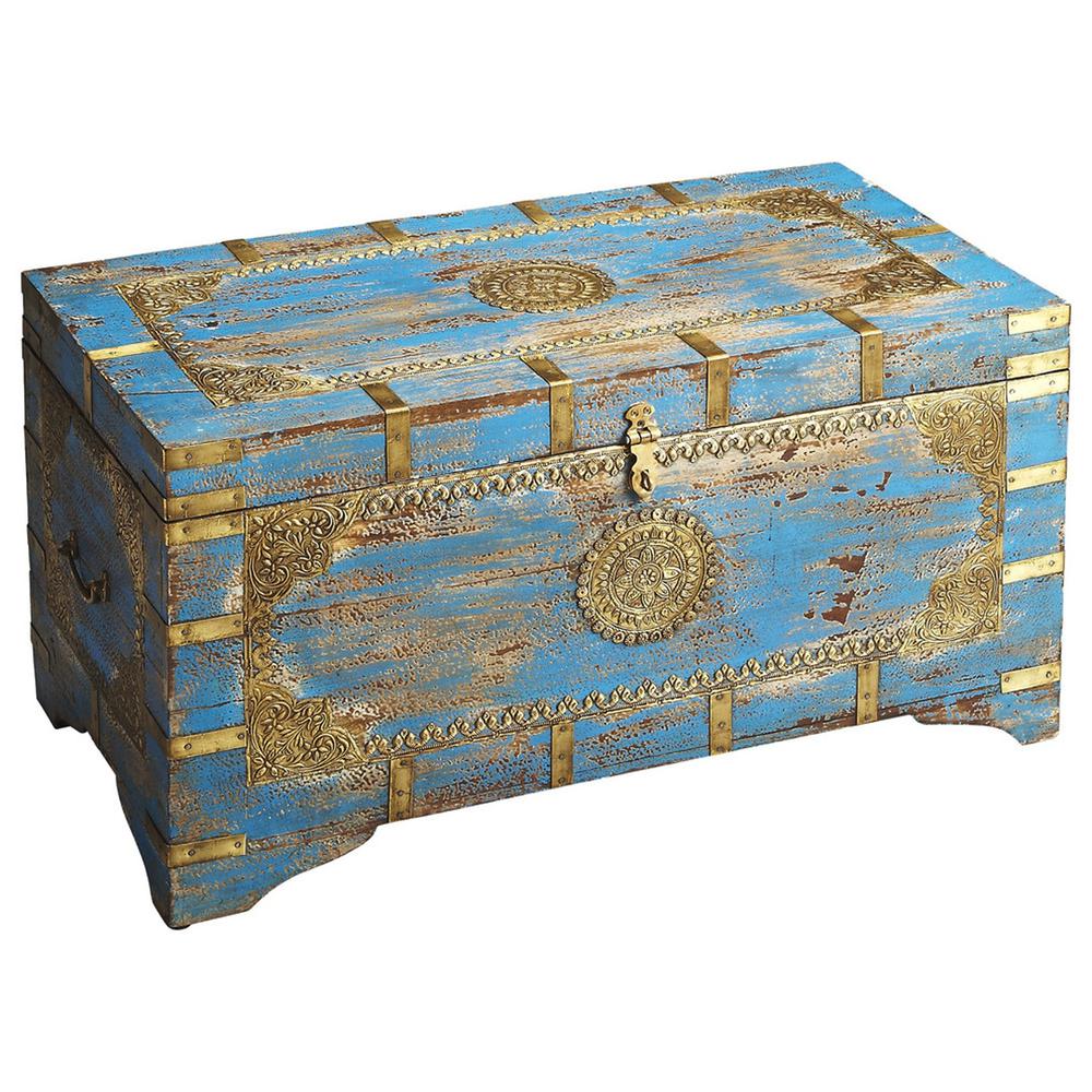 Traditional Hand Painted Brass Inlay Storage Trunk. Picture 4