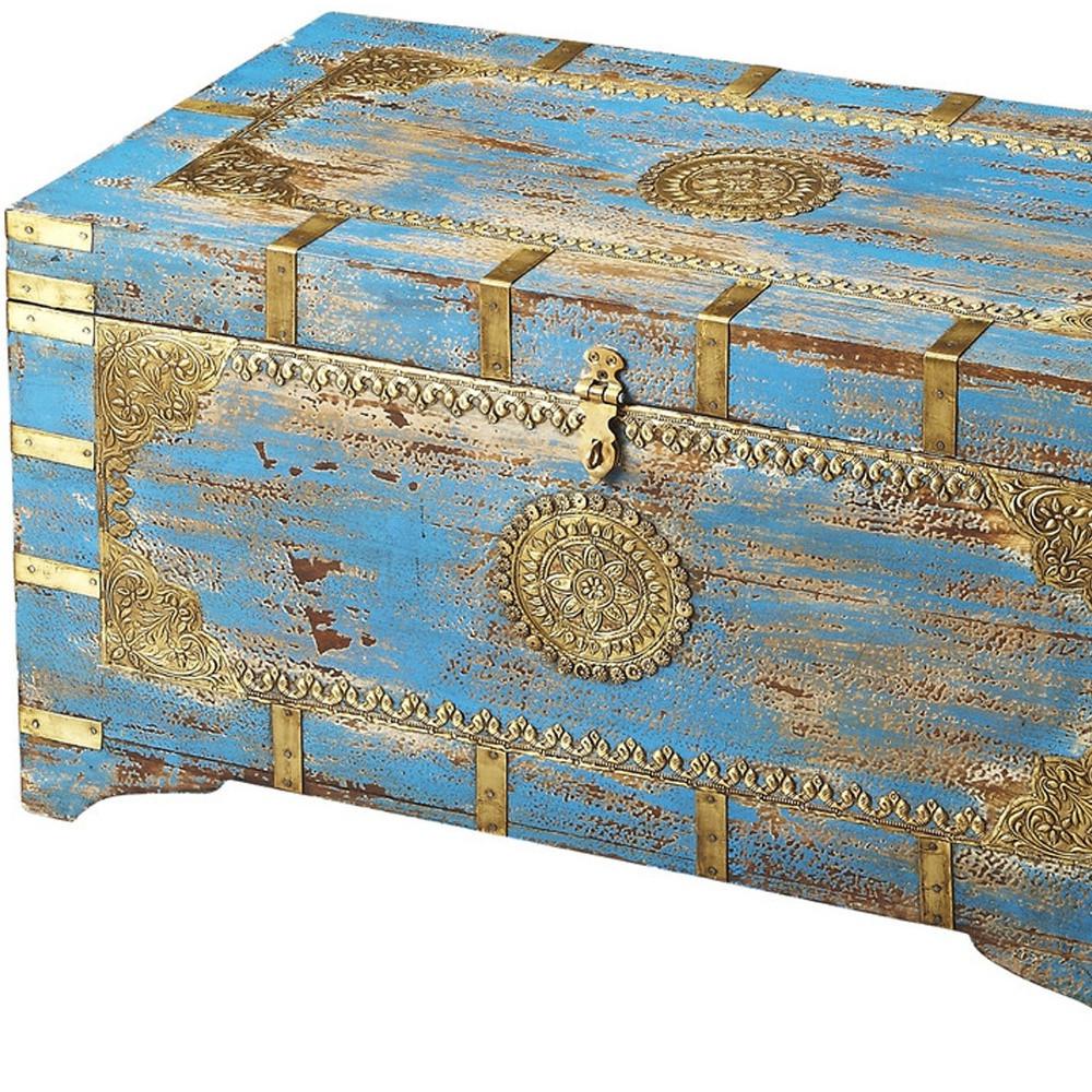 Traditional Hand Painted Brass Inlay Storage Trunk. Picture 5