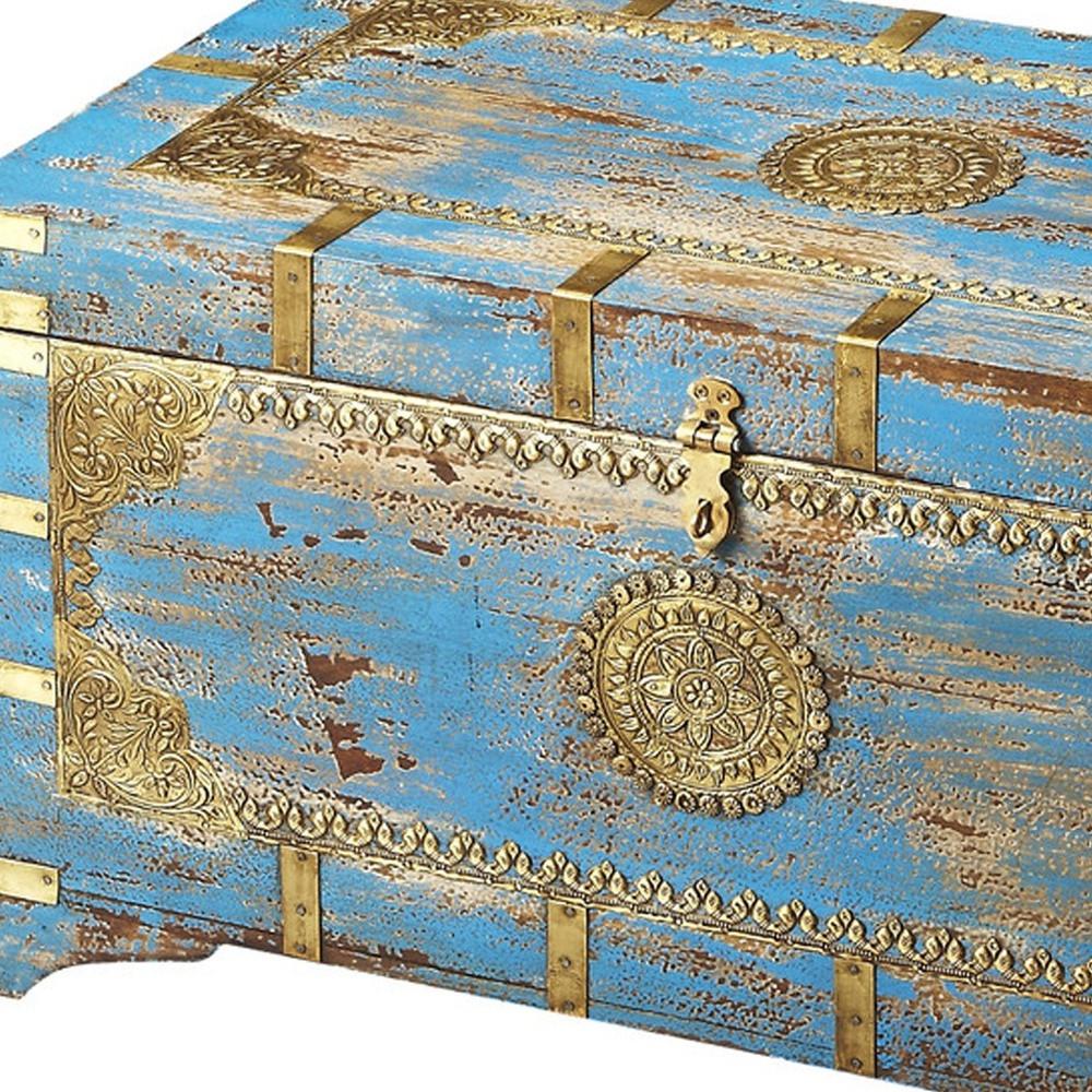 Traditional Hand Painted Brass Inlay Storage Trunk. Picture 6