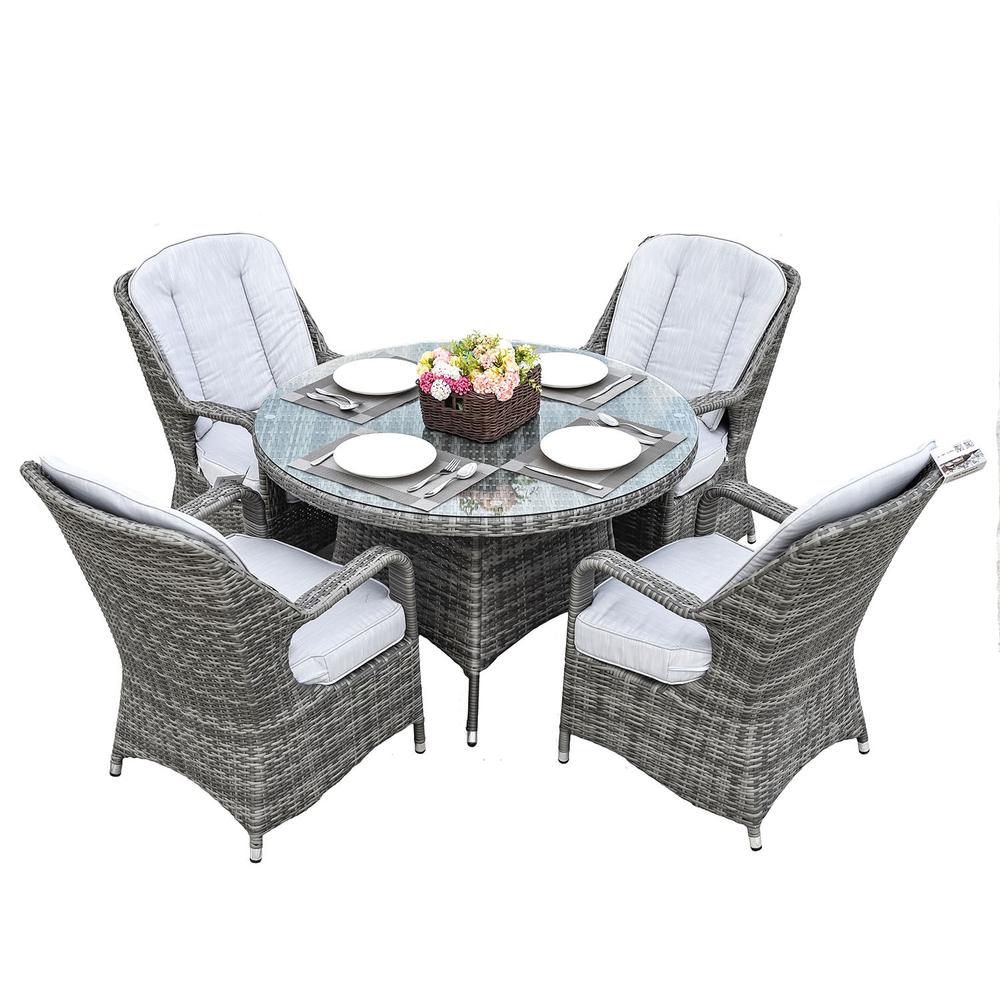 Five Piece Gray Round Glass Dining Set. Picture 1