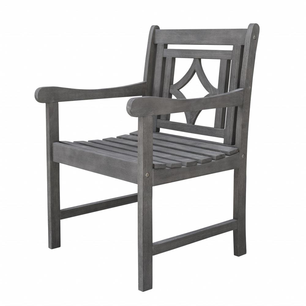 Distressed Dining Armchair with Decorative Back Gray. Picture 1