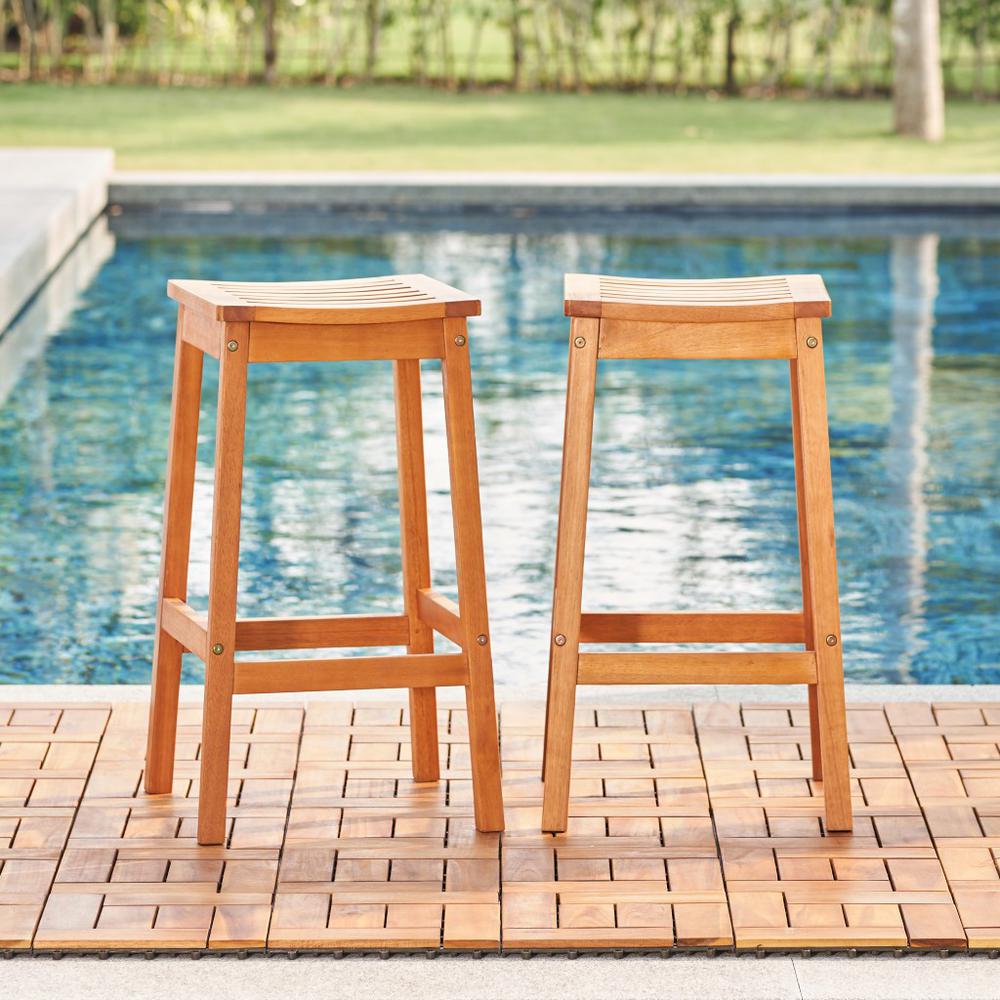 Natural Wood Patio Dining Stool Honey. Picture 1