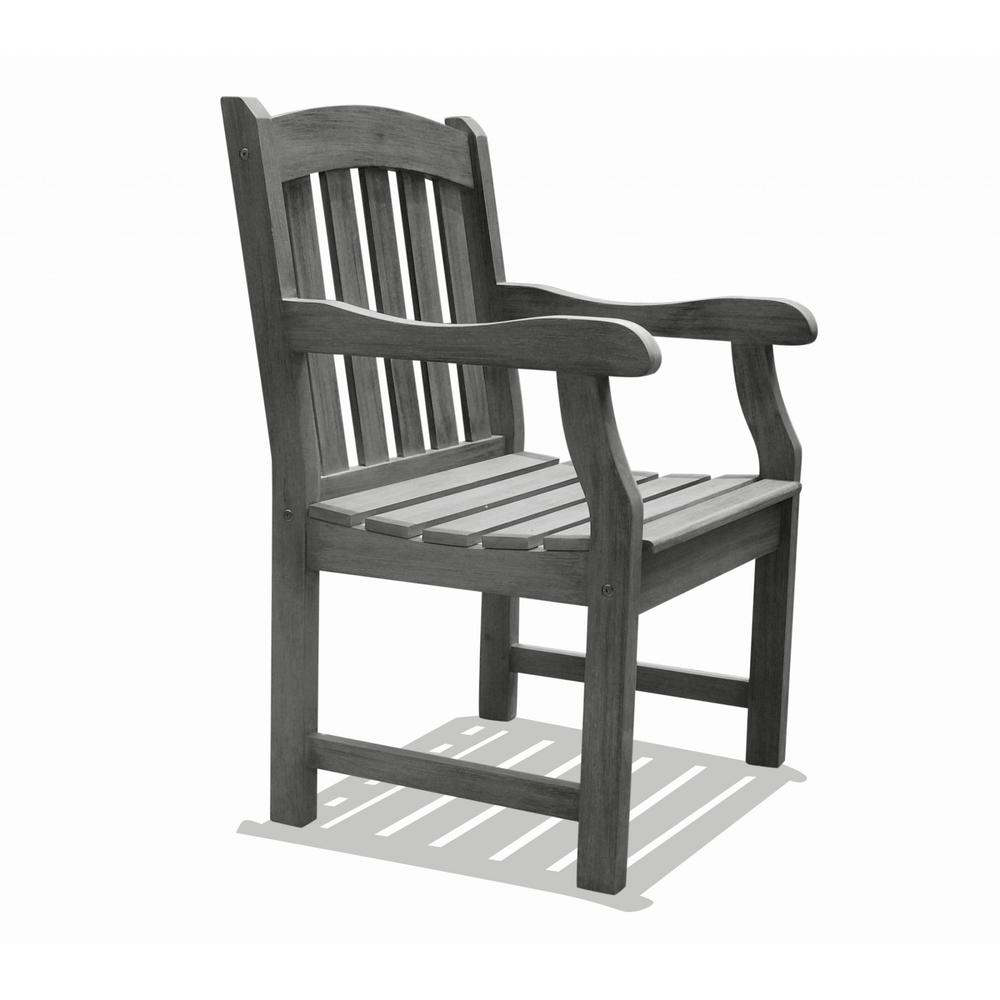 Distressed Patio Armchair with Horizontal Slats Gray. Picture 1