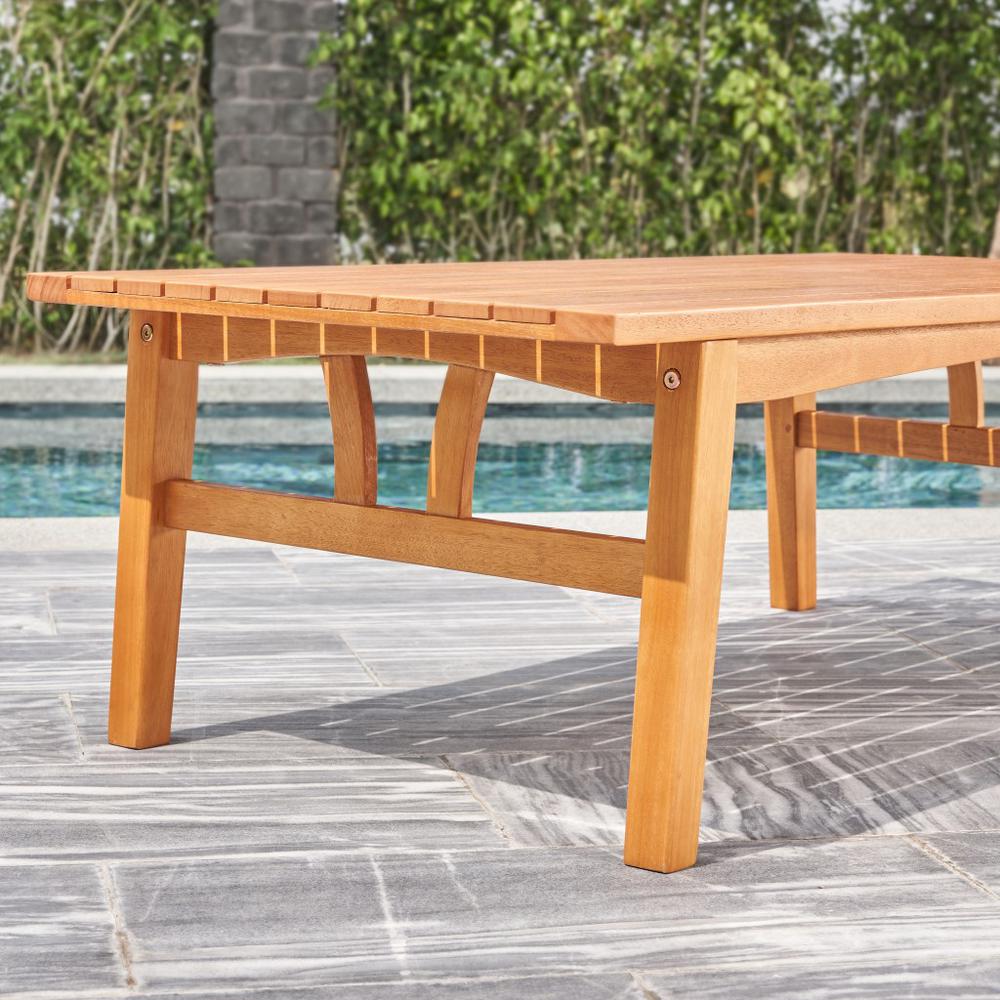 Natural Wood Outdoor Rectangular Coffee Table Honey. Picture 4