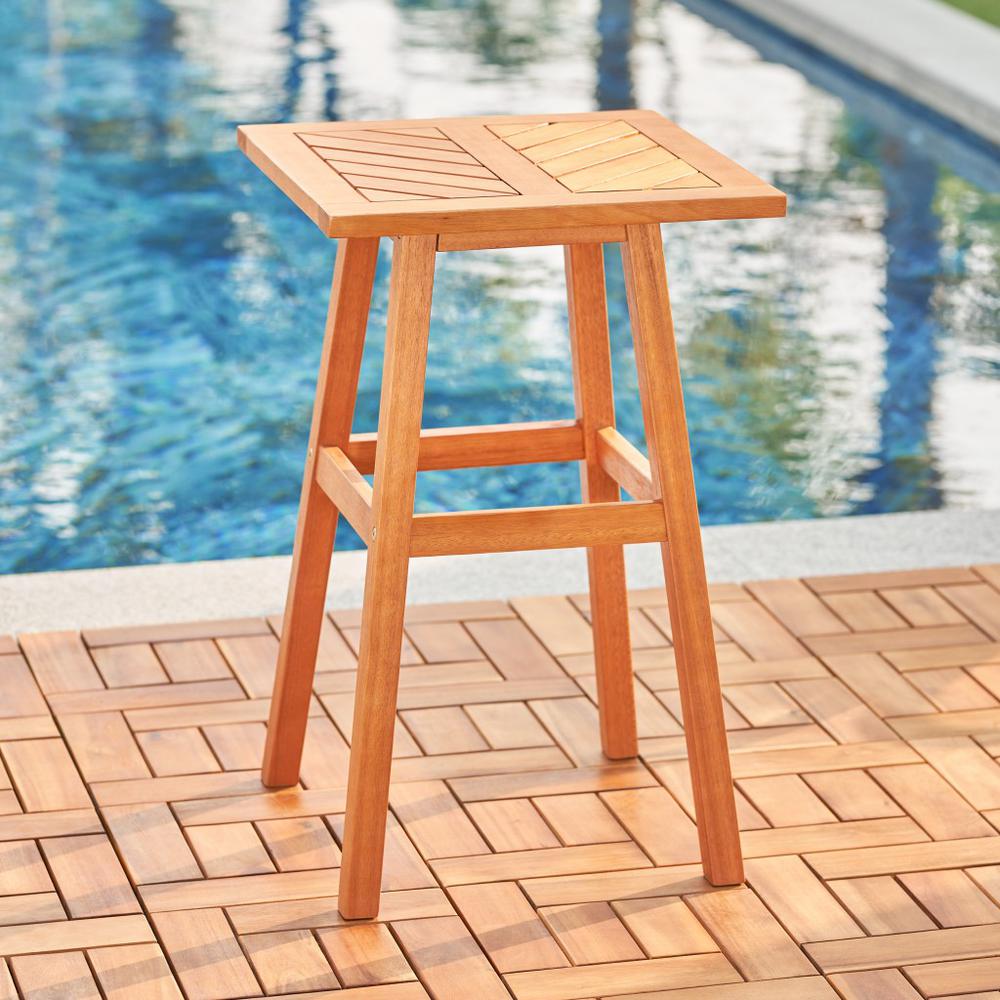 Natural Wood Tall Patio Side Table Honey. Picture 1