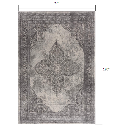 2’ x 15’ Gray Distressed Medallion Runner Rug Grey. Picture 9