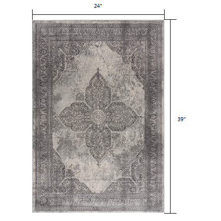 2’ x 4’ Gray Distressed Medallion Area Rug Grey. Picture 8