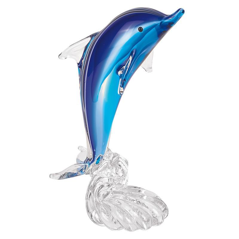 Murano Style Art Glass Dolphin Riding a Wave Sculpture blue. Picture 1