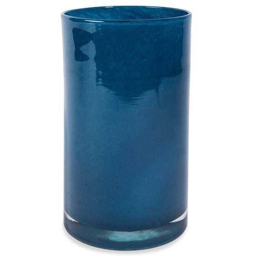 Blue Mouth Blown Bubble Glass Thick Walled Cylinder Vase blue. Picture 1