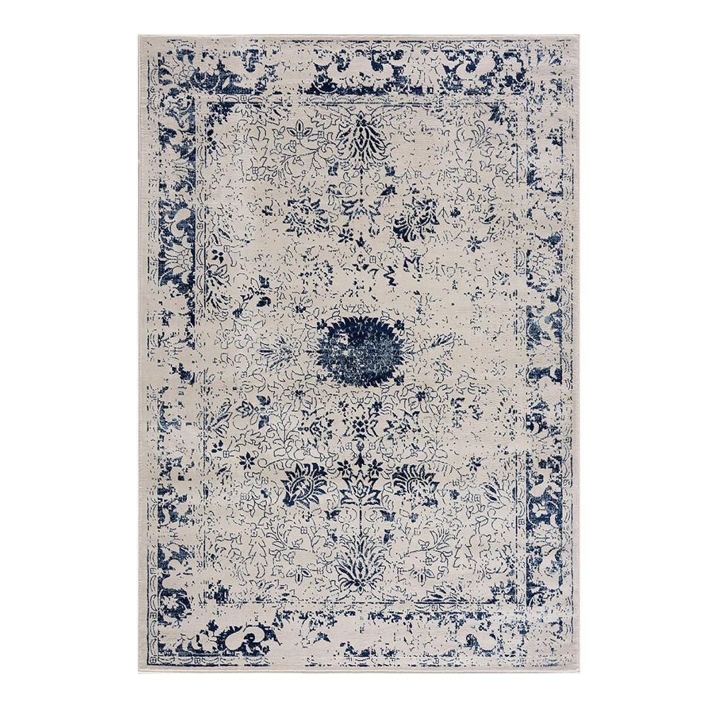 2’ x 5’ Navy Blue Distressed Floral Area Rug Navy. Picture 9