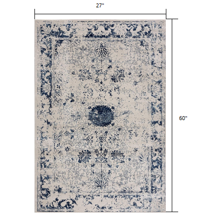 2’ x 5’ Navy Blue Distressed Floral Area Rug Navy. Picture 8