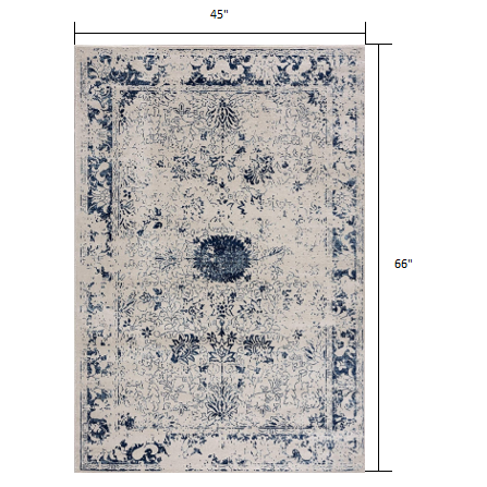 4’ x 6’ Navy Blue Distressed Floral Area Rug Navy. Picture 8