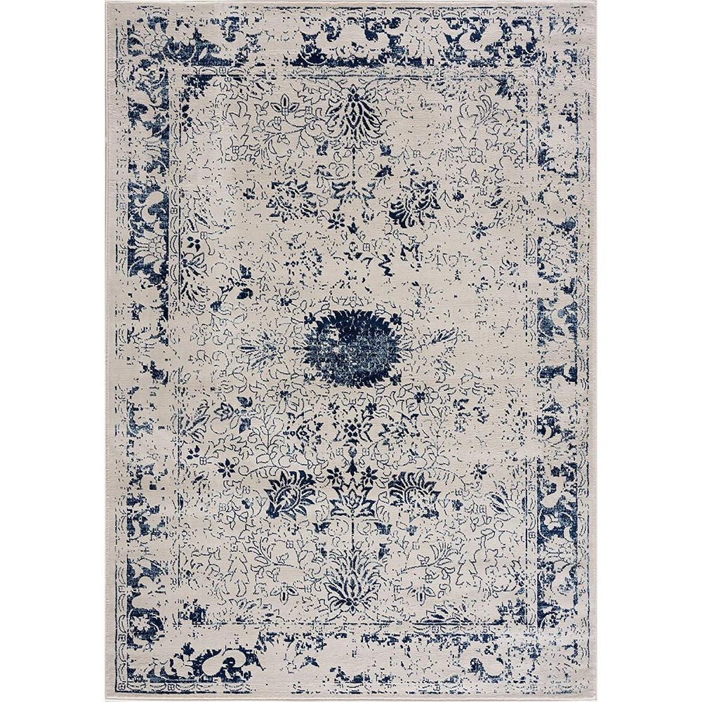 5’ x 8’ Navy Blue Distressed Floral Area Rug Navy. Picture 7