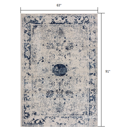 5’ x 8’ Navy Blue Distressed Floral Area Rug Navy. Picture 8