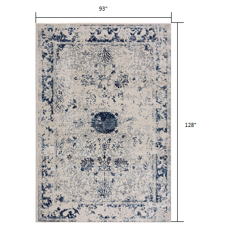 8’ x 11’ Navy Blue Distressed Floral Area Rug Navy. Picture 8