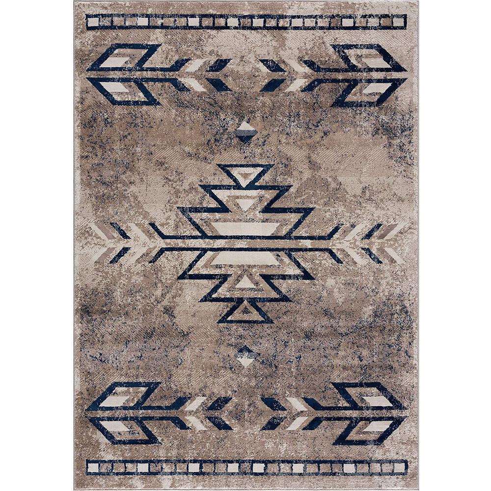 2’ x 3’ Beige and Blue Boho Chic Scatter Rug Beige. Picture 7