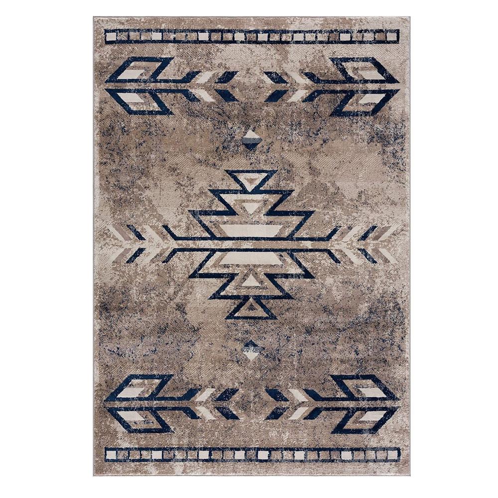 4’ x 6’ Beige and Blue Boho Chic Area Rug Beige. Picture 9