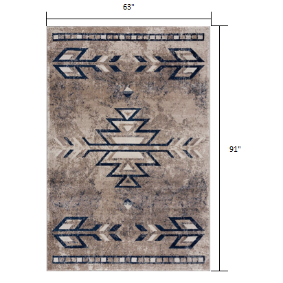 5’ x 8’ Beige and Blue Boho Chic Area Rug Beige. Picture 8