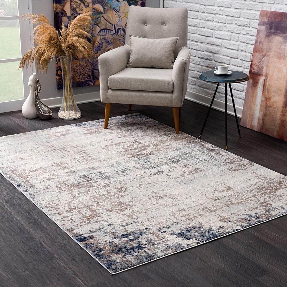 4’ x 6’ Navy Blue Distressed Striations Area Rug Navy. Picture 1