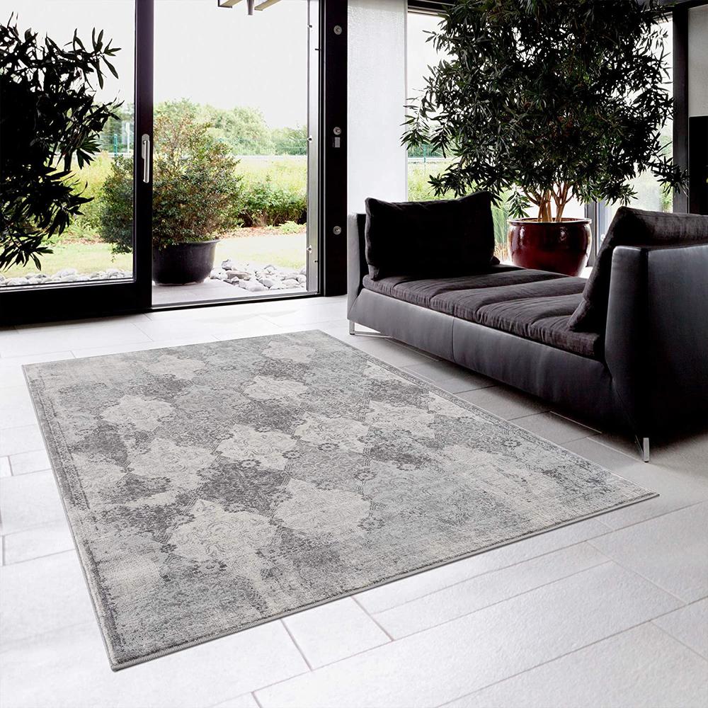 2’ x 13’ Gray Distressed Trellis Pattern Runner Rug Grey. Picture 2