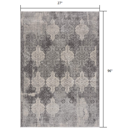 2’ x 8’ Gray Distressed Trellis Pattern Runner Rug Grey. Picture 8