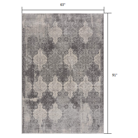 5’ x 8’ Gray Distressed Trellis Pattern Area Rug Grey. Picture 8