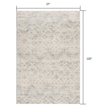 2’ x 10’ Ivory Distressed Ikat Pattern Runner Rug Ivory. Picture 9