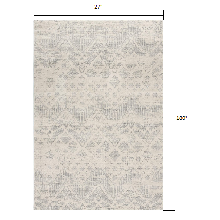 2’ x 15’ Ivory Distressed Ikat Pattern Runner Rug Ivory. Picture 9