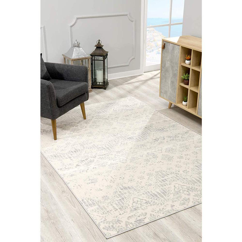 4’ x 6’ Ivory Distressed Ikat Pattern Area Rug Ivory. Picture 4