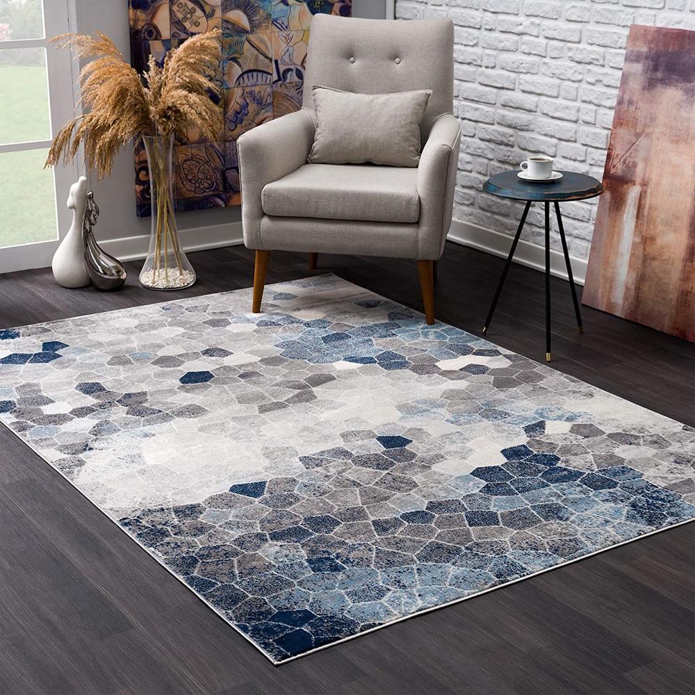 5’ x 8’ Navy Blue Cobblestone Pattern Area Rug Navy. The main picture.