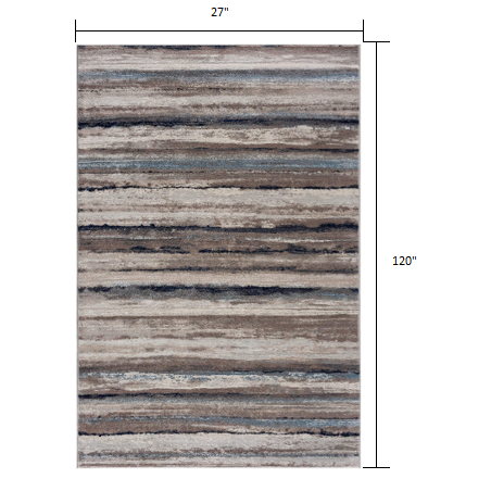 2’ x 10’ Blue and Beige Distressed Stripes Runner Rug Blue. Picture 8