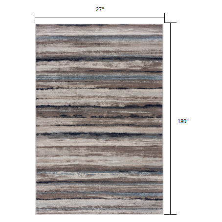 2’ x 15’ Blue and Beige Distressed Stripes Runner Rug Blue. Picture 8