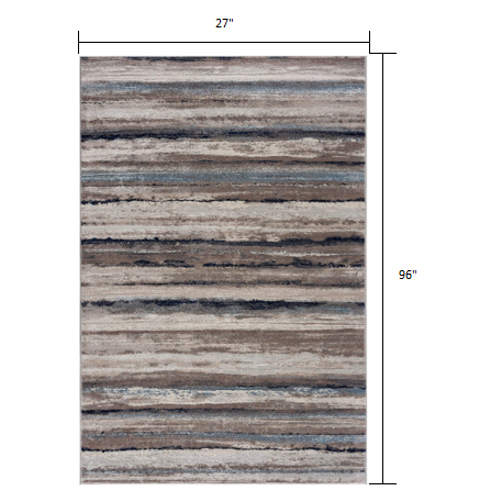 2’ x 8’ Blue and Beige Distressed Stripes Runner Rug Blue. Picture 8