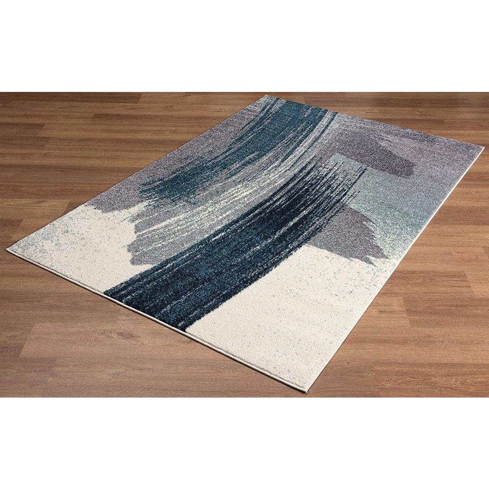 5’ x 8’ White and Blue Abstract Strokes Area Rug White Blue. Picture 4